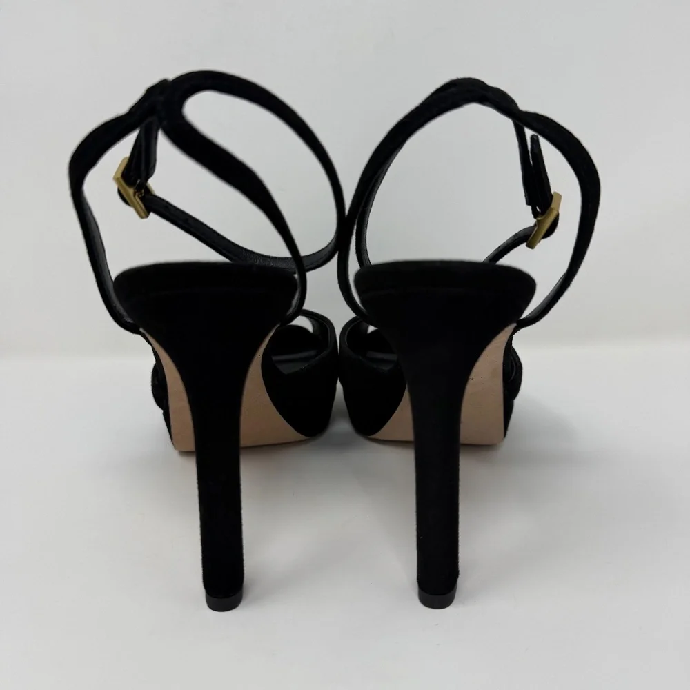 New Veronica Beard Brianne Sandals Black Suede Sz 8.5